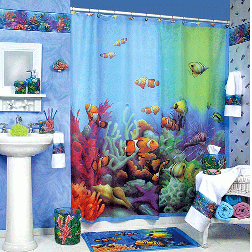 дизайн ванной комнаты для ребёнка с рыбками